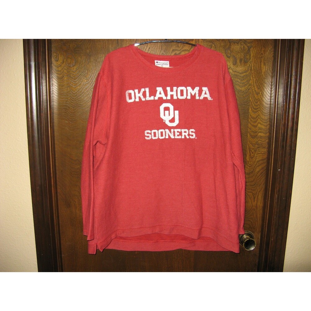 Mens Champion Authetic Athleticwear Oklahoma Sooners Red Waffle Knit Shirt 2XL